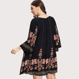 Plus-Size Black Floral Embroidery Tunic Dress