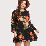 Plus-Size Flower Print Swing Tunic Dress