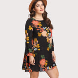 Plus-Size Flower Print Swing Tunic Dress