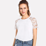 Floral Lace Raglan Sleeve T-shirt