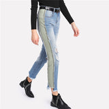 Blue Panel Side Distressed Jeans