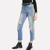 Blue Panel Side Distressed Jeans